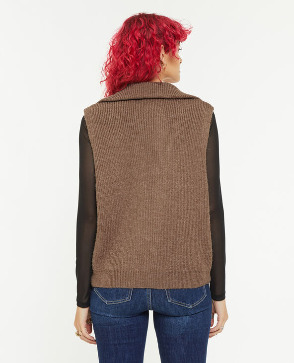 Pull sans manches à col camionneur taupe - Pimkie