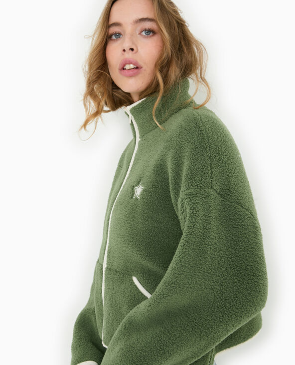 Veste en polaire ultra douce avec bords contrastés vert kaki - Pimkie