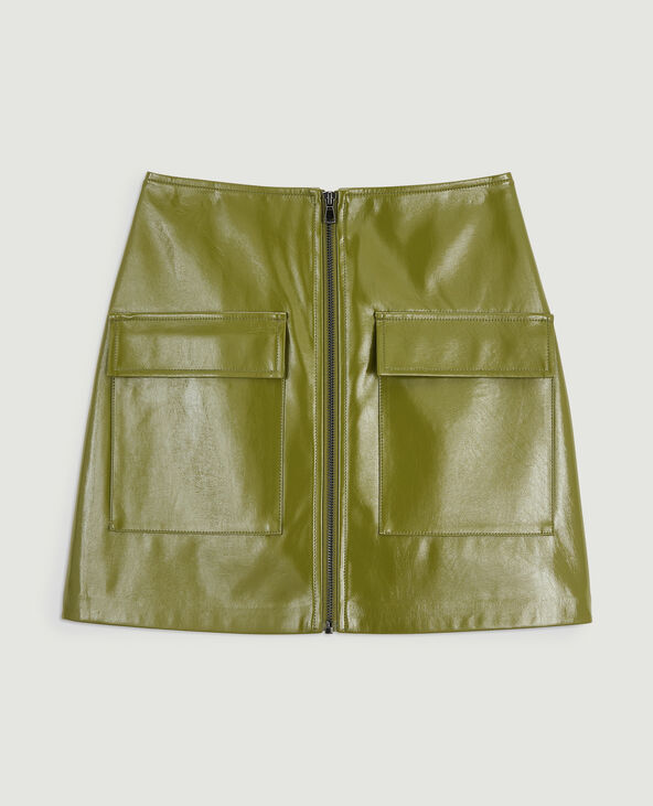 Jupe courte zippée en vinyle vert olive - Pimkie
