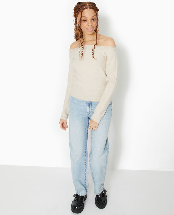 Pull ajusté encolure Bardot beige - Pimkie