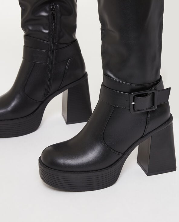 Bottes à talon avec bride et boucle noir - Pimkie