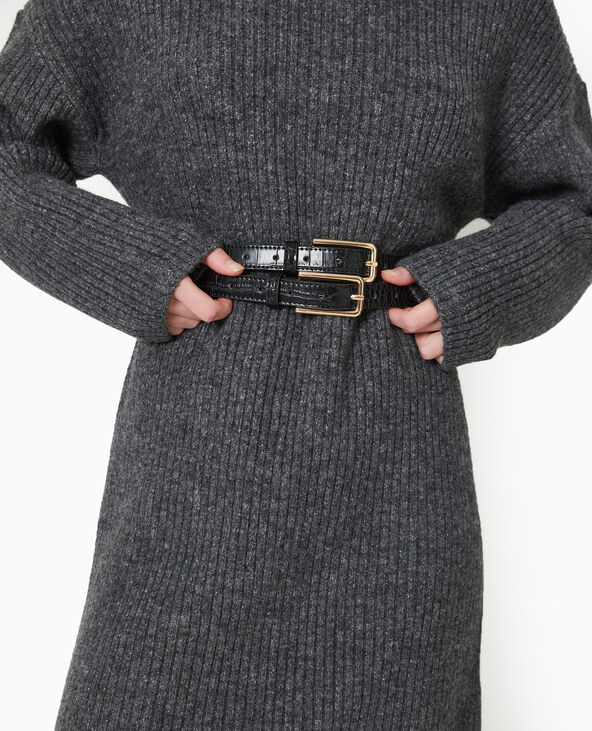 Ceinture effet croco double boucle noir - Pimkie