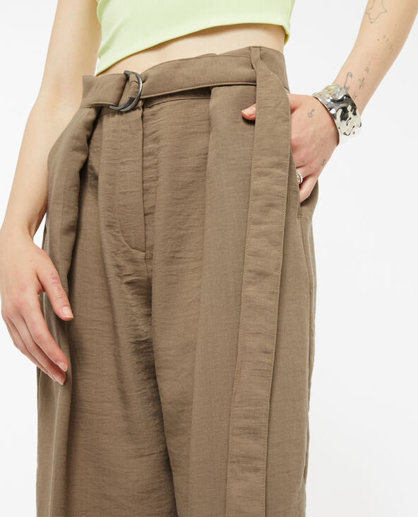 Pantalon large et droit effet lin camel - Pimkie