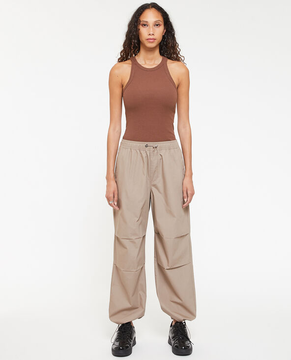 Pantalon parachute ceinture élastiquée taupe - Pimkie