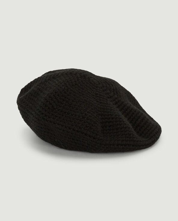 Béret maille effet crochet noir - Pimkie