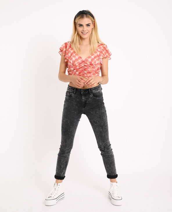 Blouse courte à carreaux blanc - Pimkie