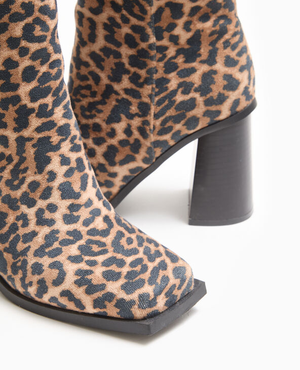 Boots à talons bouts carrés motif léopard beige - Pimkie