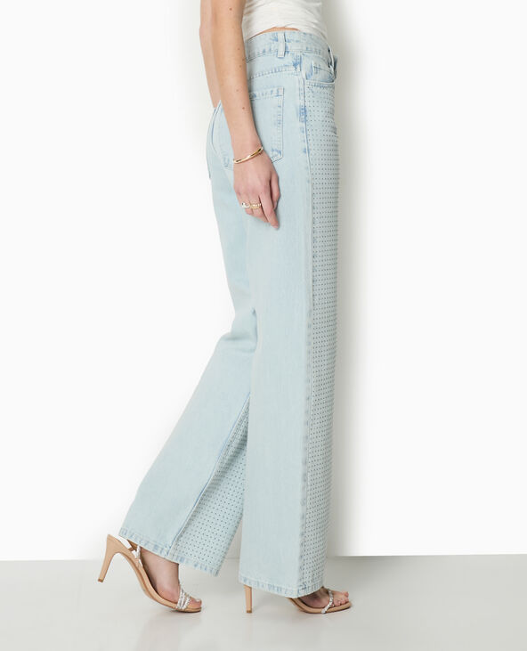 Jean straight taille haute avec strass devant bleu - Pimkie