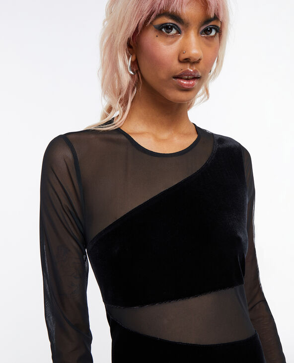 Robe courte et moulante bi-matière noir - Pimkie