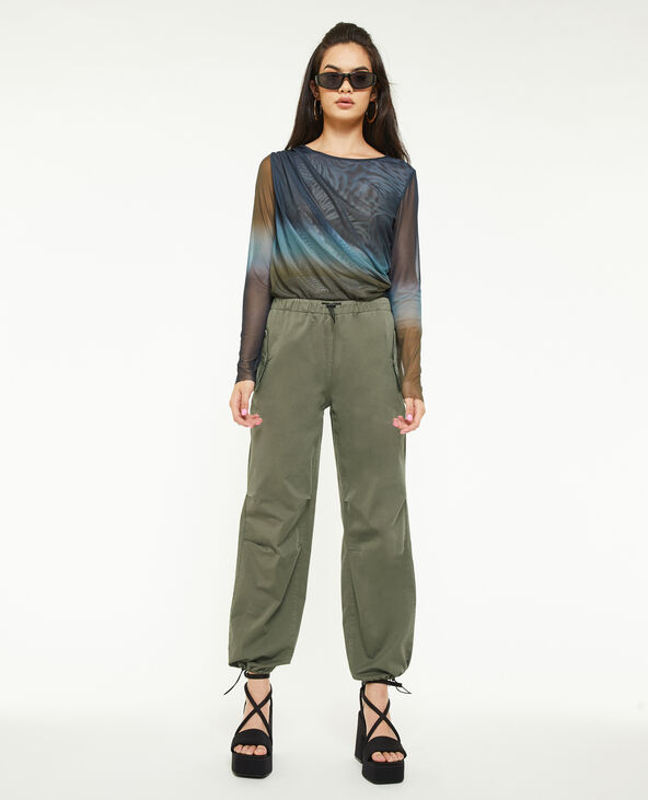 Pantalon parachute bas élastiqués vert kaki - Pimkie