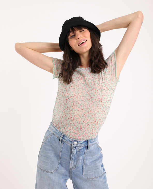 T-shirt à fleurs bleu turquoise - Pimkie