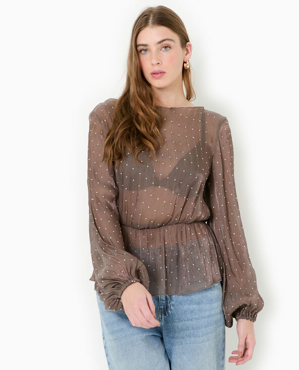 Tunique en tissu transparent et strass beige - Pimkie