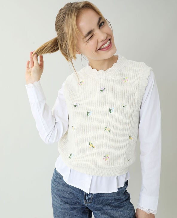 Pull sans manches fleuri blanc - Pimkie