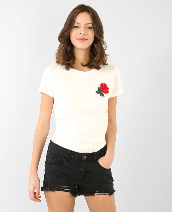 T-shirt broderie rose blanc - Pimkie
