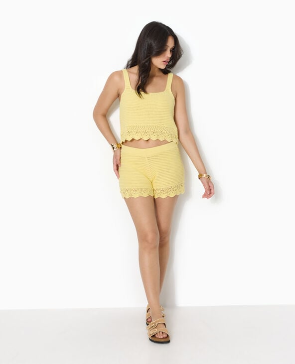 Top en maille ajourée façon crochet Jaune pâle - Pimkie