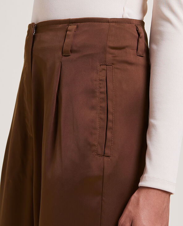 Pantalon large en matière satinée marron - Pimkie