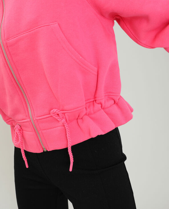 Sweat à capuche molletonné volanté rose fluo - Pimkie