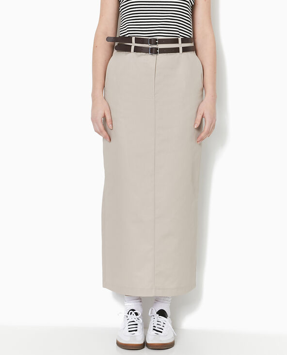 Jupe longue en toile avec ceintures beige - Pimkie