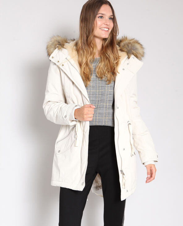 Parka longue avec fausse fourrure écru - Pimkie