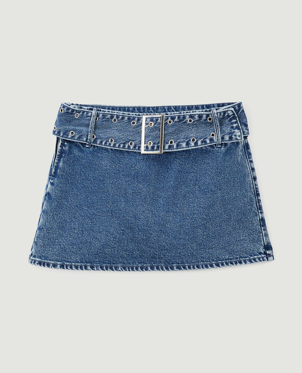 Jupe-short avec ceinture œillets bleu - Pimkie