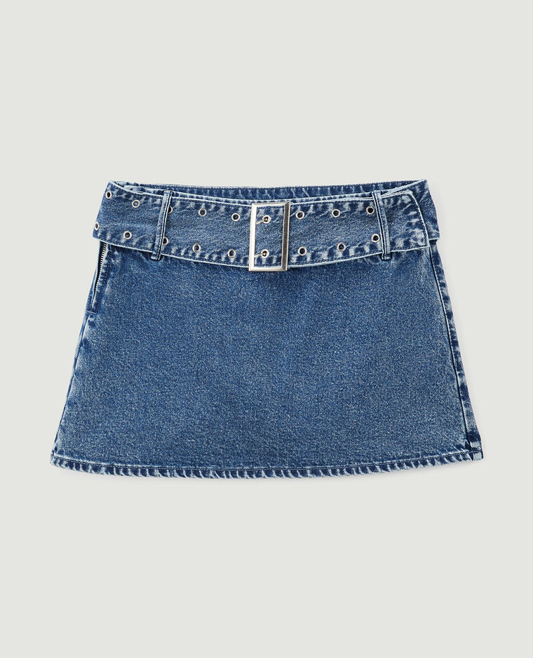 Jupe-short avec ceinture œillets bleu - Pimkie