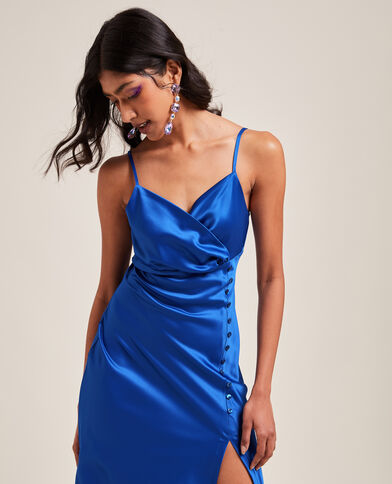 Robe longue cache-cœur en satin bleu clair - Pimkie