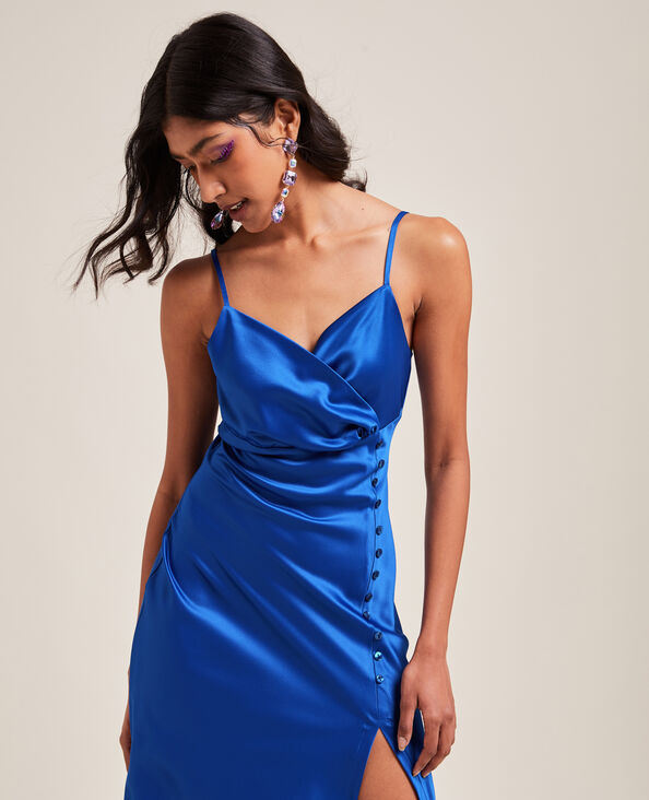 Robe longue cache-cœur en satin bleu clair - Pimkie