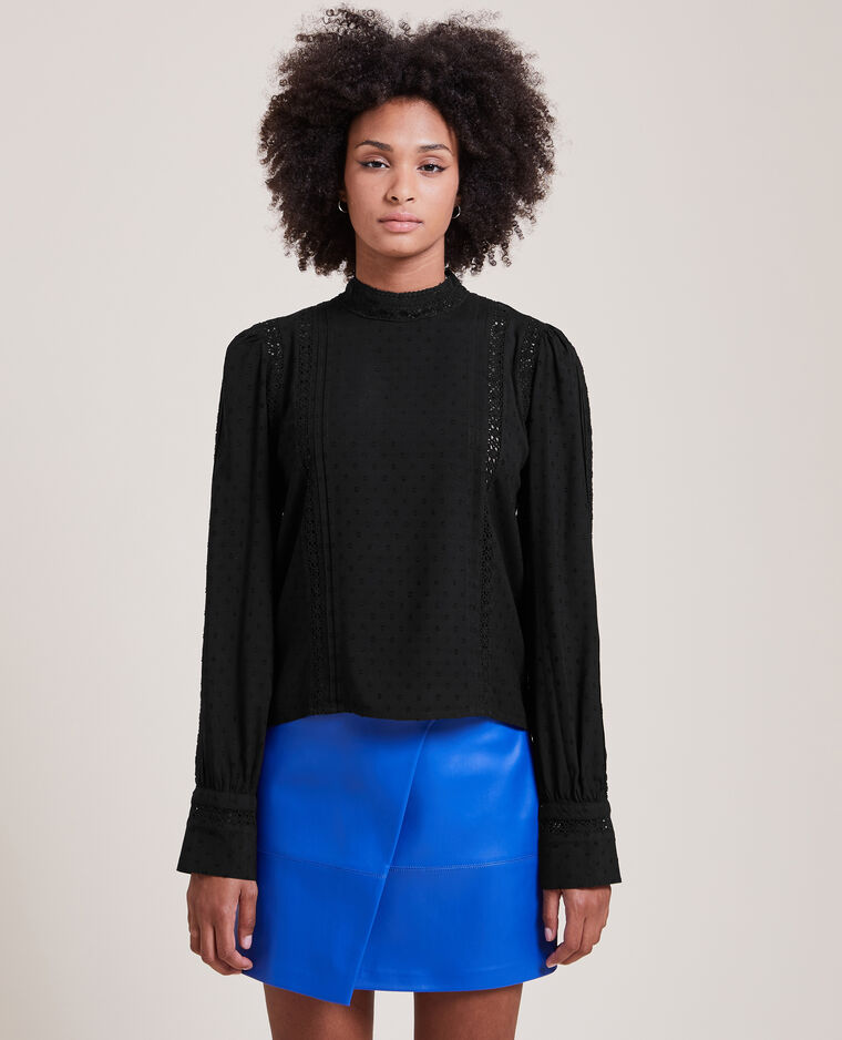Blouse dentelle et plumetis noir - Pimkie