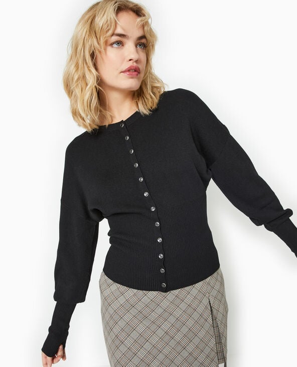 Gilet boutonné maille fine avec grands bord-côtes noir - Pimkie