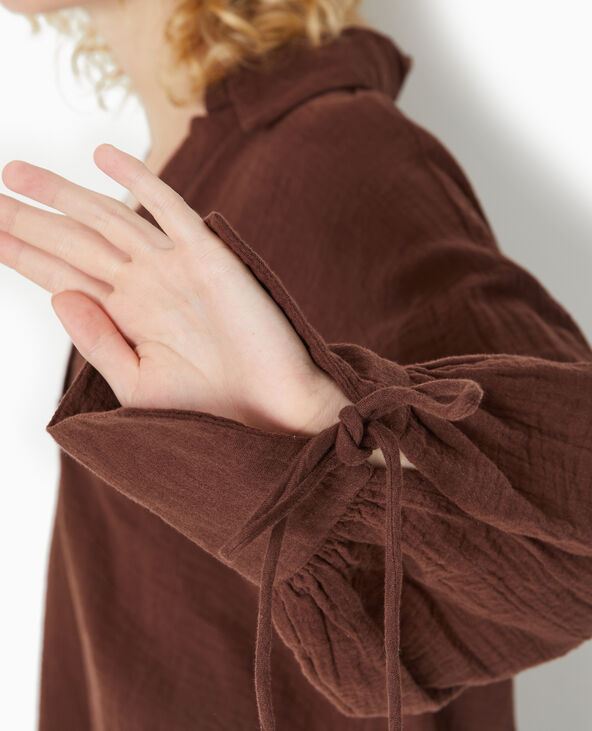 Blouse ample en gaze de coton marron - Pimkie