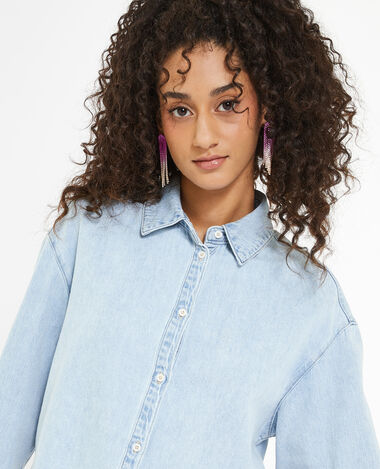 Chemise courte en jean bleu - Pimkie