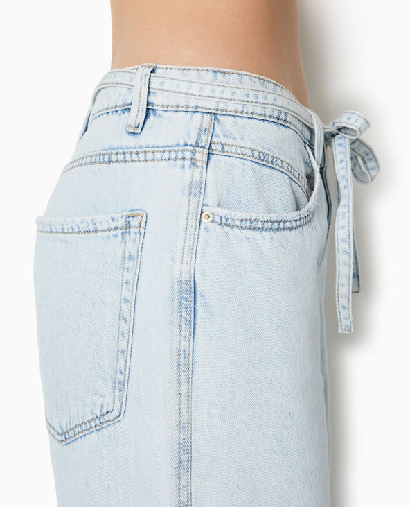Jean baggy taille basse avec ceinture à nouer bleu clair - Pimkie