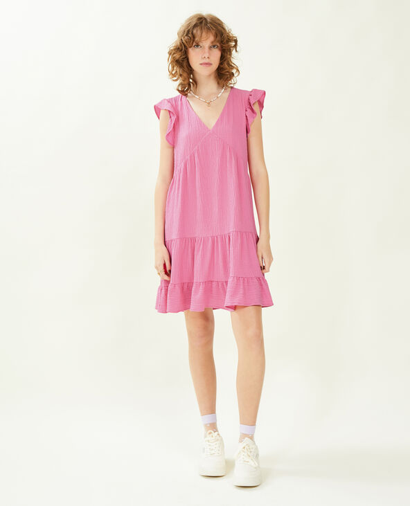 Robe courte tissu gaufré rose - Pimkie