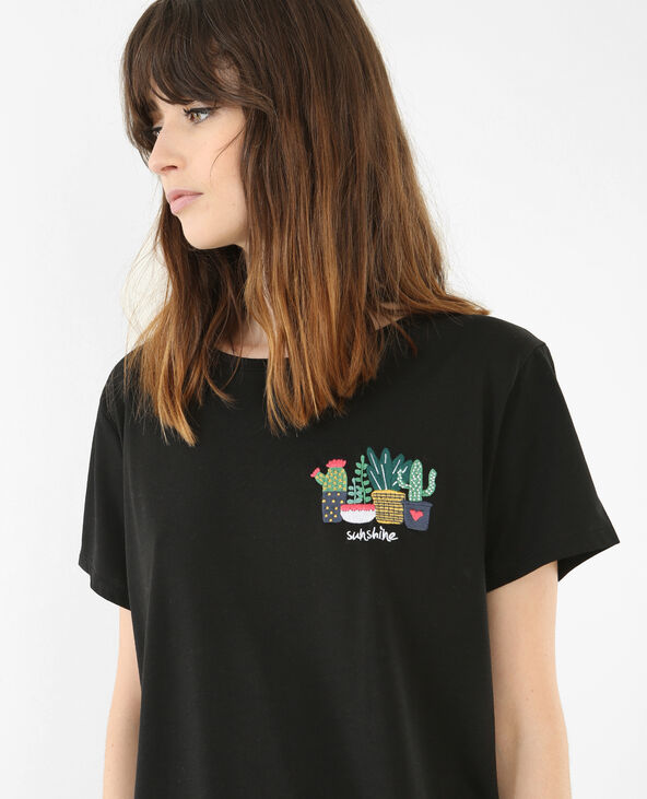 T-shirt broderie cactus noir - Pimkie