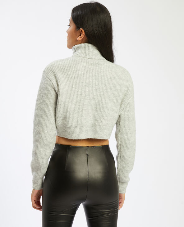 Pull court à col roulé gris chiné - Pimkie
