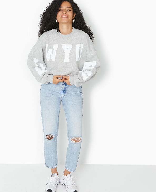 Sweat cropped base coupée avec NEW YORK gris chiné - Pimkie