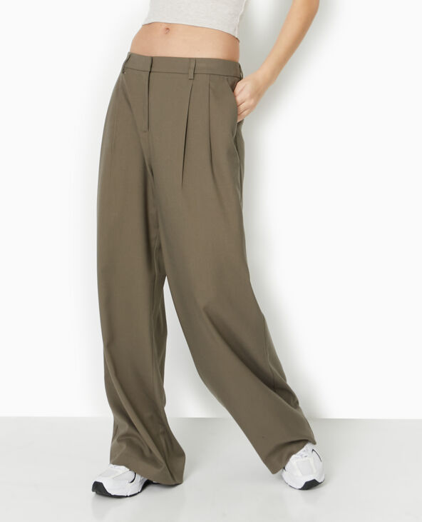 Pantalon large avec pinces vert kaki - Pimkie