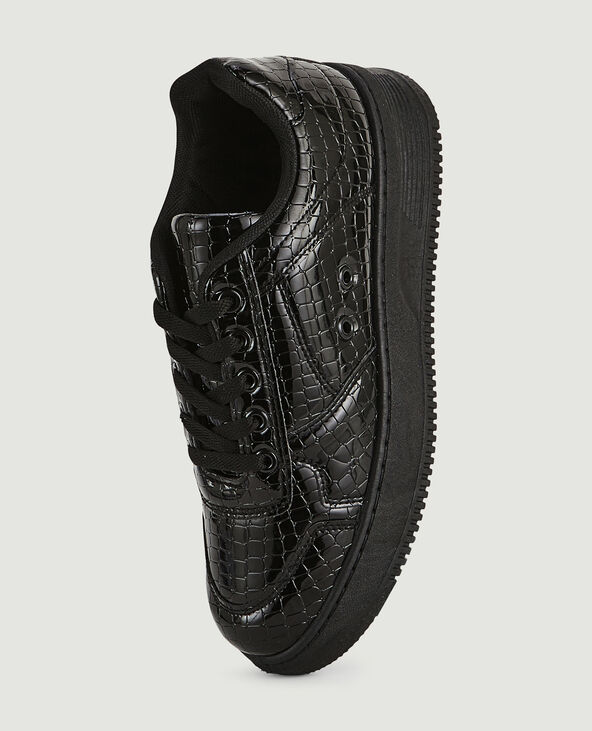Sneakers en simili effet croco verni noir - Pimkie