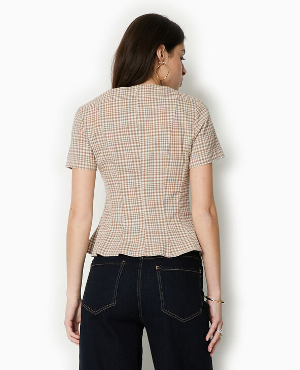 Top à basque petits carreaux beige - Pimkie