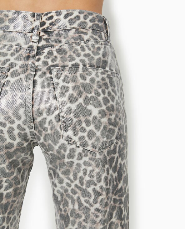 Jean droit enduit argenté motif léopard argenté - Pimkie