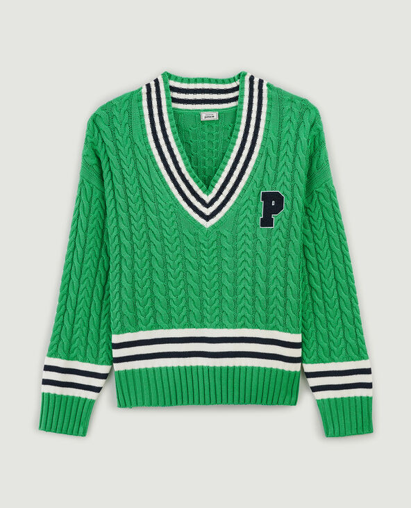 Pull maille torsadée col V vert - Pimkie