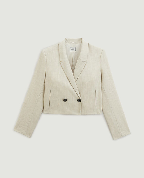 Veste blazer courte avec épaulettes beige chiné - Pimkie