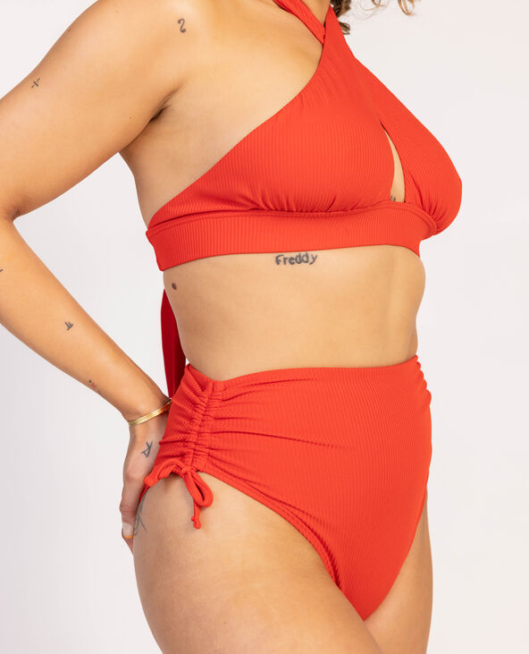 Bas de maillot culotte haute avec fronces et nouettes rouge - Pimkie
