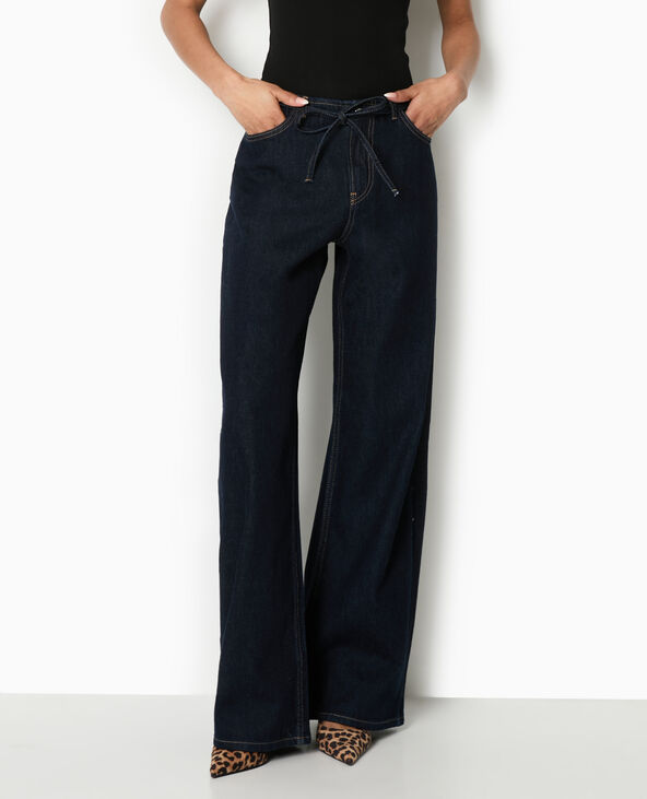 Jean droit taille basse avec ceinture à nouer bleu - Pimkie
