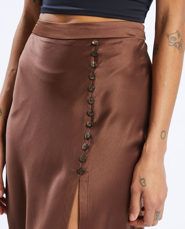Jupe longue en tissu satiné taupe - Pimkie
