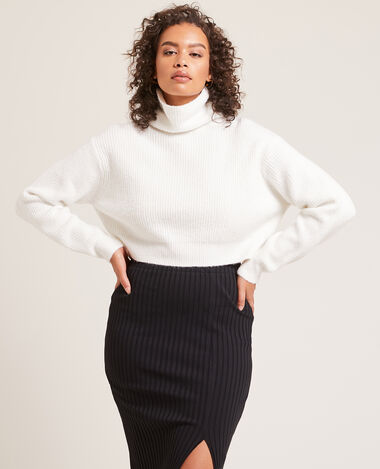 Pull cropped col roulé blanc - Pimkie