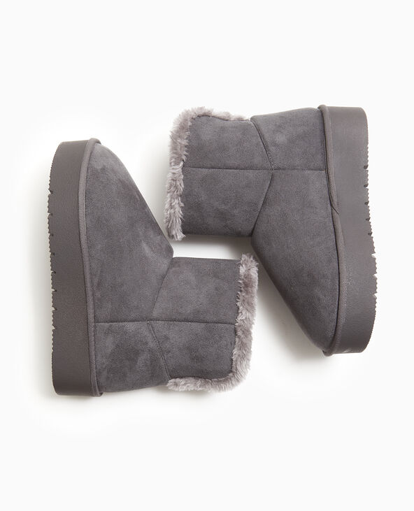 Boots fourrées en suédine gris foncé - Pimkie