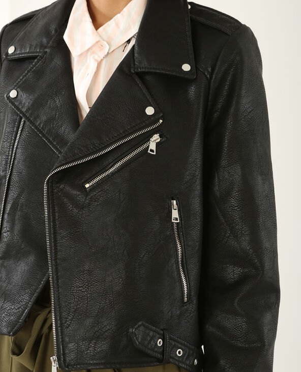 Veste biker en simili cuir noir - Pimkie