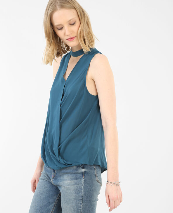 Top croisé col choker bleu foncé - Pimkie