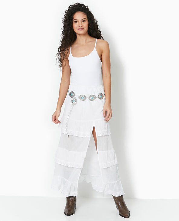 Jupe longue avec volants et broderie anglaise blanc - Pimkie